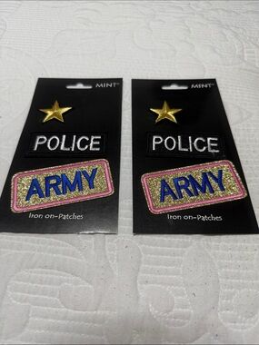 Set of 12 MINT Iron-On Patch Set - Gold Star, POLICE & ARMY Patches